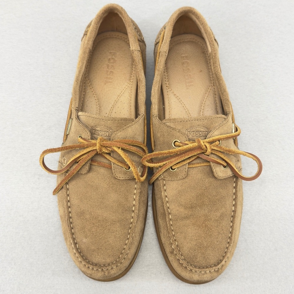 Fossil Men's Suede Leather Boat Shoes Loafers Tan‎ Size 11 - Picture 2 of 9